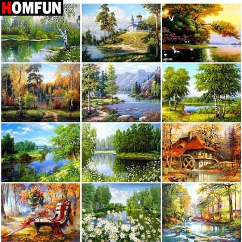 HOMFUN Full Square/Round Drill 5D DIY Diamond Painting "Forest creek landscape" Embroidery Cross Stitch 5D Home Decor Gift