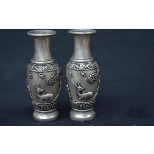 Muy rara Dinastía Qing (QianLong1711-1799) jarrón de plata, un par, Santa Claus oriental, con marca, decoración, envío gratis