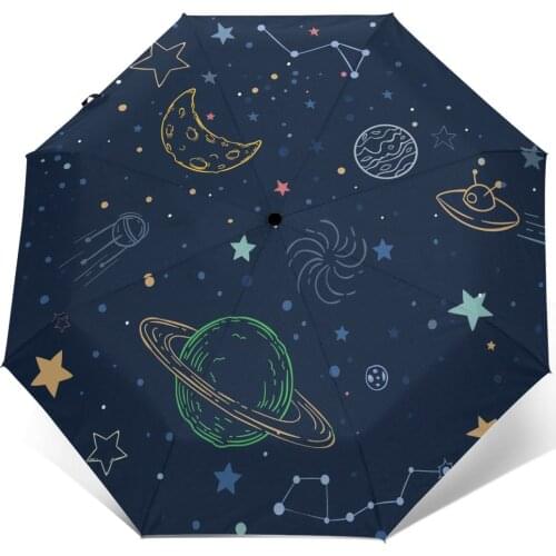 Automatic Umbrella Rain Women Three-folding Umbrella Space Pattern Windproof Umbrella Female Waterproof parasol
