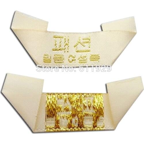 Free shipping custom clothing mitre fold tags/woven labels/garment T-shirt embroidered labels/brand name/logo printing 2000 pcs