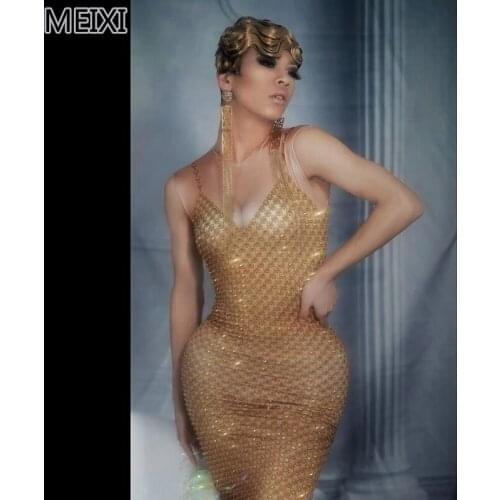 Sparkly gold little Daisy rhinestone stretch dress birthday party nightclub bar concert DJ singer/dancer costume