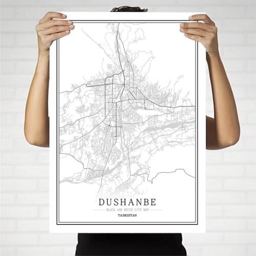 Tajikistan Black and White City Map Poster Nordic Living Room Dushanbe Wall Art Home Decor Canvas Painting Creative gift
