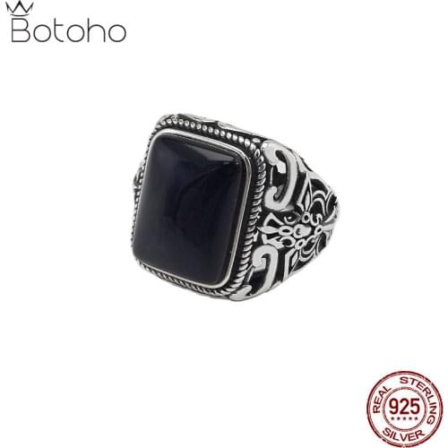 Guaranteed 925 Sterling Silver colour Rings Antique Turkey Ring For Men Black Ring With Stone Natural Onyx Turkish Male Jewelry