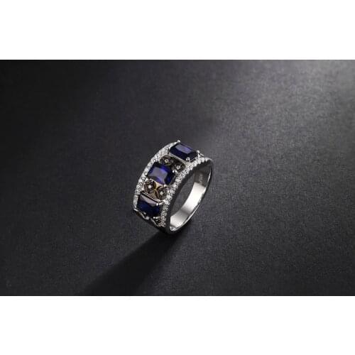 Genuine 18K white gold plating ring synthetic royal blue sapphire ring New trend ring 2021 Valentines Day Gifts