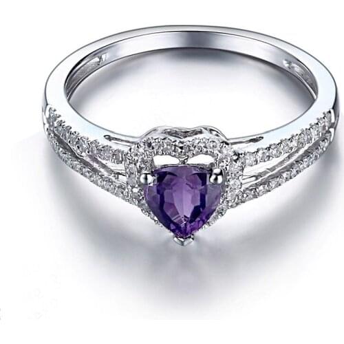 Solid 10K White Gold 0.5ct Purple Flawless Genuine Amethyst Ring For Women Engagement Wedding Gift Party Trendy Fine Jewelry