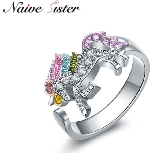 Cute Unicorn Rings for Teen Girls Women Ladies Alloy Open Ring Jewelry Size Adjustable Luxury Jewellery Rainbow Color Bands
