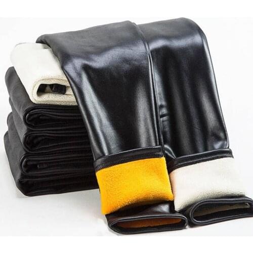 12 Years Children Leggings Leather For Girls Pants For Kids Winter Warm Thick Cashmere Pants Leggins With Fleece Lining Trousers