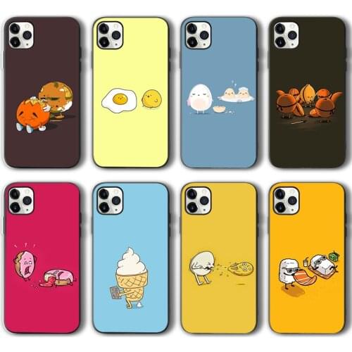 Cute Funny Food Case for iPhone 12 Pro Max Funda Case for iPhone 11 12 Pro XR XS Max mini 7 X 8 6 6S Plus 5 5S SE 2020 Black TPU