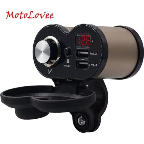 MotoLovee Motorcycle Accessories Cigarette Lighter Socket Power 5V 4.5A Dual USB Charger 12V Voltmeter Cargador Moto Usb QC 3.0