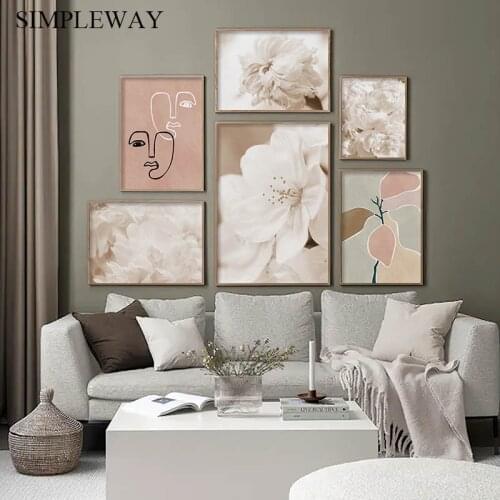 Scandinavian Poster Peony Flower Canvas Painting Abstract Art Print Nordic Style Wall Picture Modern Home Living Room Decoration