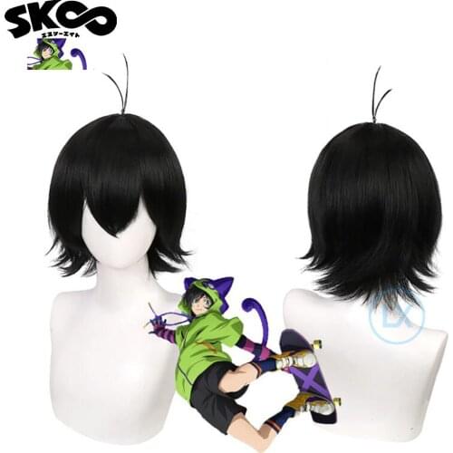 Anime Sk8 the Infinity Miya Cosplay 33cm Wig Short Black Wig Cosplay Wigs Heat Resistant Synthetic Wigs Halloween