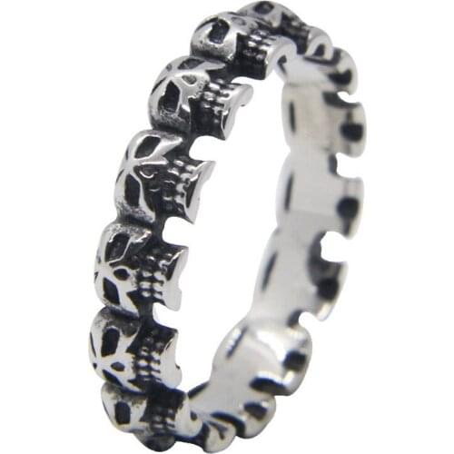 Support Dropship New Size 7-12 circle Skull Ring 316L Stainless Steel Fashion Punk Style Skull Ring
