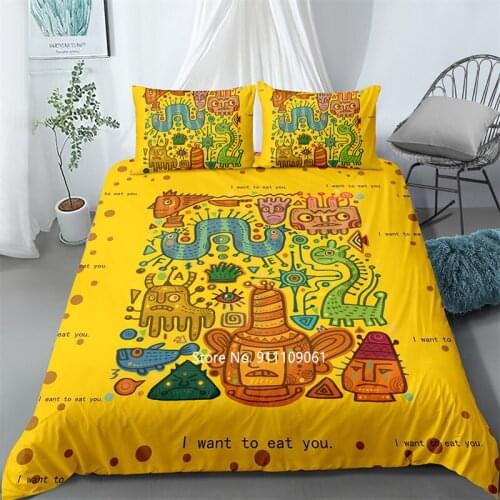 Yellow Green Family Bedding Set Hip Hop Graffiti Print Teen Boy Adult Duvet Cover and Pillowcase 2-3 Pieces Home Textiles