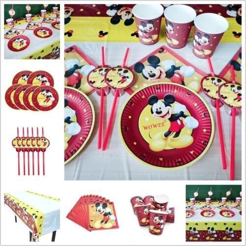 Mickey Mouse Party Supplies Tablecloth Napkins Cups Plates Balloon Straw Fork Mickey Mouse Birthday Party Decorations