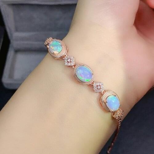 Simple stylish Personality New Fashion 100% Natural and Real Opal chain bracelet 925 sterling silver Fine jewelry