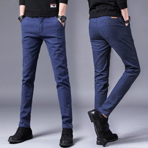 2019 New Mens Casual Business Pant Stretch Elastic Fabric Slim Straight Pant Black Blue Gray Big Size 38