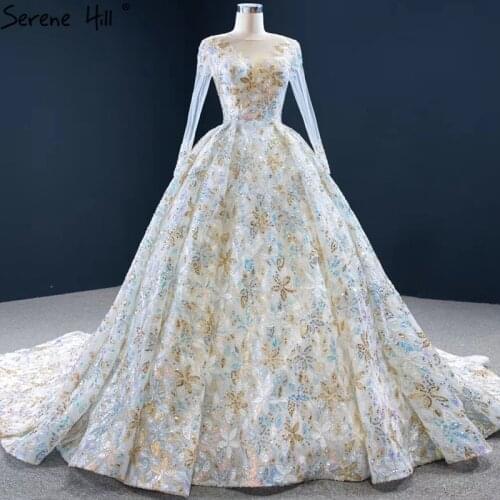 Luxury White Gold High-end Plus Size Boho Wedding Dresses 2020 Long Sleeve Beading Flowers Bride Gowns BHM67169 Couture Dress
