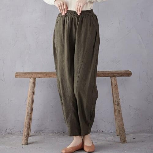 Antique linen pants, versatile wide leg spring, summer and autumn, large size loose pants, elastic high 2021037