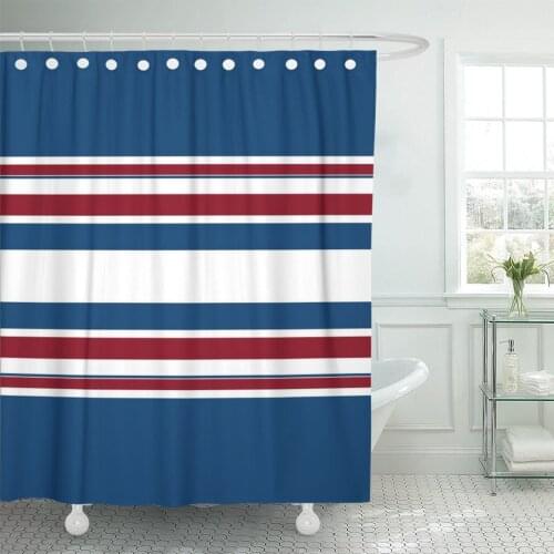 Navy Abstraction of White Blue and Red Stripes Bandage Shower Curtain Waterproof Polyester Fabric 72 x 72 Inches with Hooks