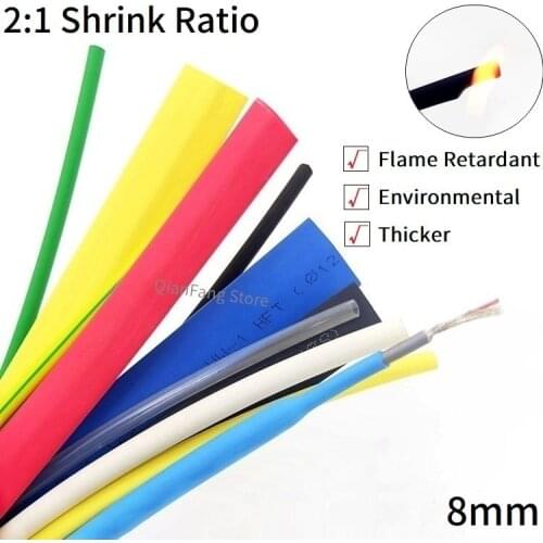 1M Heat Shrink Tube 8mm Diameter Insulated Polyolefin 2:1 Shrinkage Ratio Wire Wrap Connector Line Repair 600V Cable Sleeve