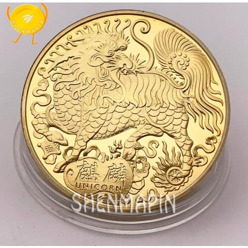 Chinese Traditional Mascot Qilin Commemorative Coin Symbolize Happiness Kirin Coins Collectibles Bring Luck Light to Yourself