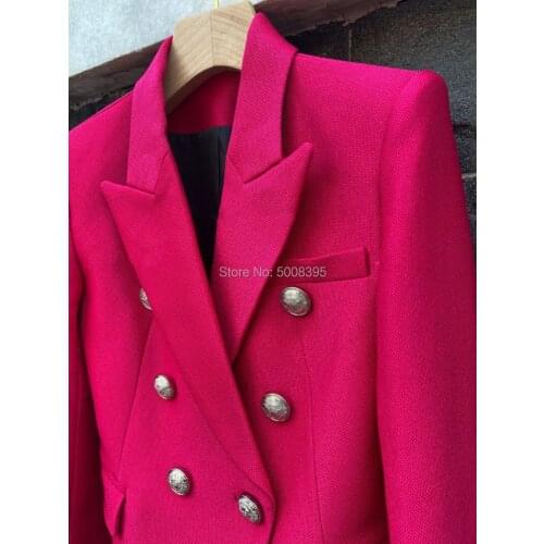 TOP QUALITY !!! Rare Classic Fuchsia Blazers Double Breasted Silver Buttoned Suits For Woman 2021SS Fashion