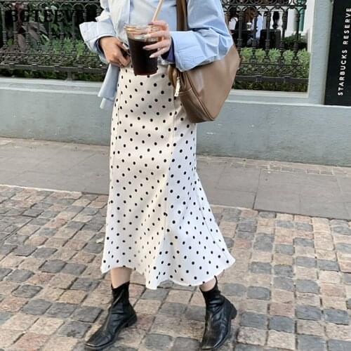 BGTEEVER Vintage Polka Dots Print Women Skirts Elastic High Waist Elegant Female Mermaid Mid-length Skirts 2021 Spring Summer