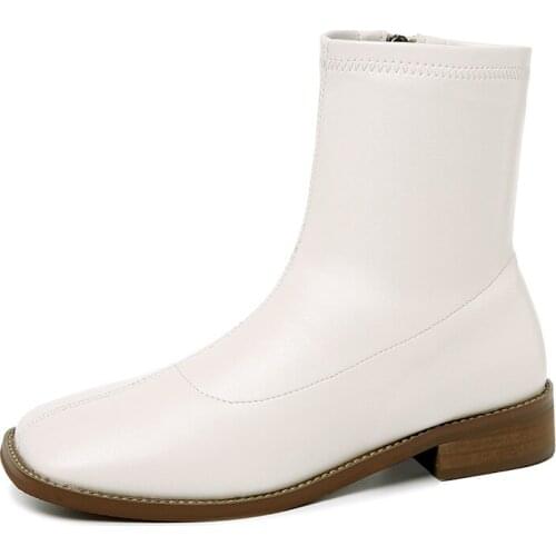 Square Toe Square Heel WomenS Boots, Side Zipper Solid Color Mid-Tube Boots, Platform WomenS Shoes