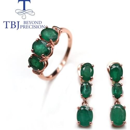TBJ Natural emerald ring earrings jewelry set 925 sterling silver light luxury womens Fine jewelry the best anniversary gift