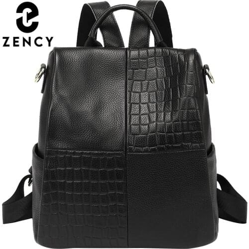 Zency Womens Anti-theft Backpack Waterproof Large Female Shoulder Bag Genuine Leather Fashion School Bag Travel Crossbody Bag