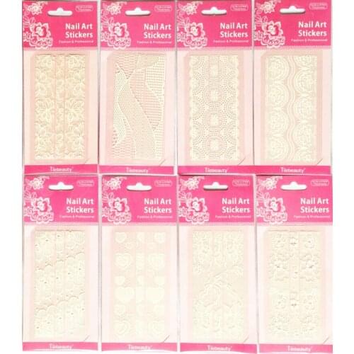 10sheets White 3D Lace Nail Stickers Flower Design DIY Decals Nail Art Tips Decoration Tool