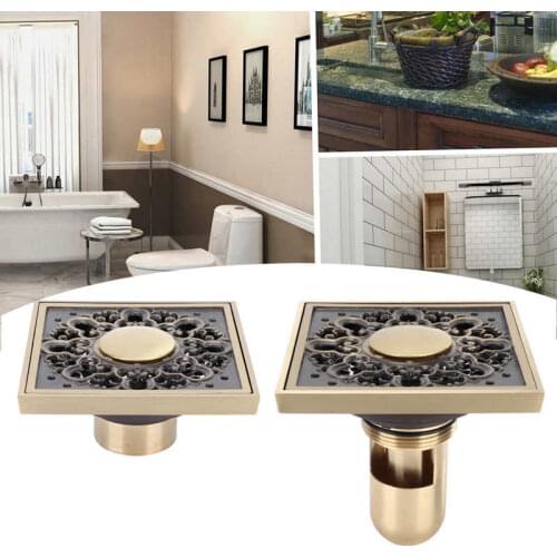 10x10cm Copper Shower Drain for Kitchen Bathroom Concealed Floor Drain Kit Copper Hair Catcher Stopper Deodorant Antique