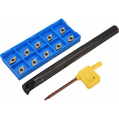11Pcs DCMT0702 Carbide Inserts + 1Pcs S12M-SDUCR07 Lathe Inner Turning Tool Boring Bar + Wrench For Lathe Turning Tool Machine