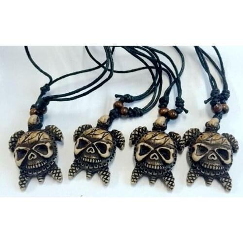 FREE SHIPPING 12 pcs Black Wax Cotton Cord Tribal Skull Turtle Imitation Faux Bone Necklace