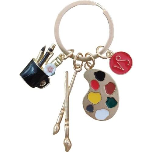 12 Signs Constellations Zodiac Enamel KC Gold Plated Drawing Board Paint Brush Keychain Key Ring Painter Art Student Award
