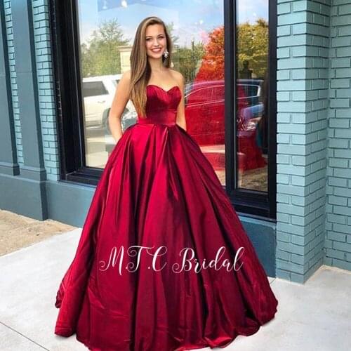 2019 Gorgeous Burgundy Arabic Evening Dress Sweetheart Ball Gown Floor Length Pockets Long Formal Dresses Custom Made Women Gown
