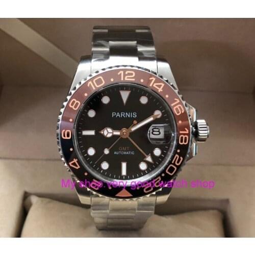 40mm PARNIS Sapphire Crystal GMT Automatic machinery movement rotateing bezel Luminous mens watches pa63-p8