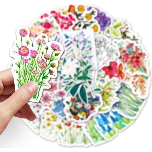 50PCS Plant Flower Blooming Decal Sticker Ins Style Colorful Flowers Stickers To DIY Stationery Phone Laptop Bicycle Girl Gift