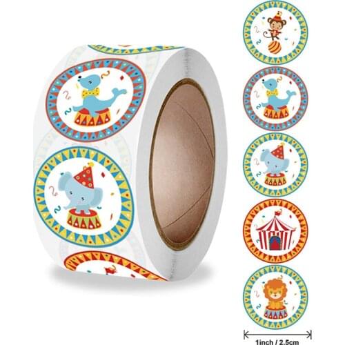 500pcs/Roll Creative Circus Series Learning Reward Stationery Sticker Fashion Office School Truck Seal Stickers