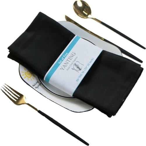 50x50 Set of 12 Durable Cloth Napkins Plates Polyester Flax Blend Fabric Reusable Table Kitchen Dining Wedding Decoration Black