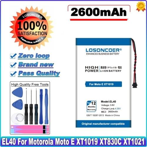 LOSONCOER EL40 2600mAh Battery For Motorola Moto E XT1019 XT830C Xt1021 Battery +Gift tools +stickers