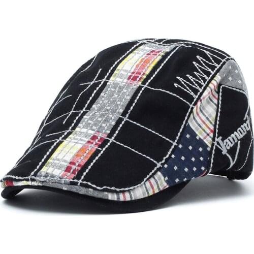 British Style Gentle Man Retro Outing Fashion Cotton Multicolor Plaid Patchwork Street Casual Spring Sunshade Visor Beret Caps