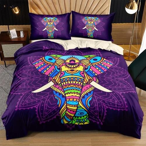 Bohemian,Indian Elephant Bedding Sets King Duvet Cover Set Queen Bed Linens Purple Color Quilt/Comforter Covers Full Bedspreads