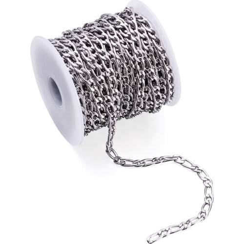 316 Stainless Steel Mother-Son Chains, Decorative Chain, Stainless Steel Color, 4.5x9x1.5mm; 4.75x6.6x1.5mm