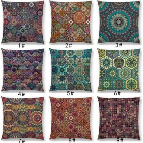 Boho Colorful Abstract Ethnic Floral Cushion Cover Mandalas Pattern Prints Vintage Patchwork Geometric Sofa Pillow Case