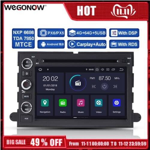 DSP IPS PX6 Android 10 4G RAM 64G Car DVD Player GPS Map WIFI Radio Bluetooth 5.0 For Ford Fusion Explorer F150 Edge Expedition
