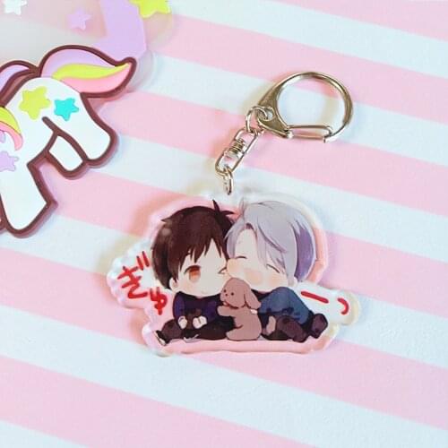 Two Sided Acrylic Keychin Cartoon Figure Katsuki Yuri Pendant Keyring Jewelry Japanese Anime YURI!!! on ICE Key Holder Accessory