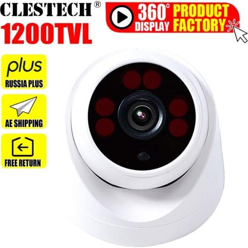H.264 CMOS 1200TVL HD CCTV CAMERA 3.6MM Analog 6led Array Infrared 30m night vision Security protective indoor Dome color video