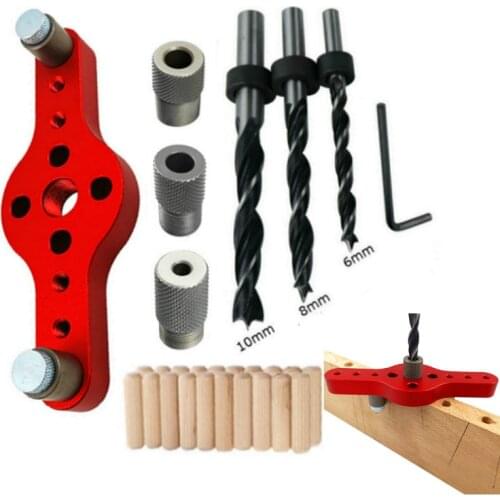 Alloy Vertical Pocket Hole Jig Woodworking 6/8/10mm Drilling Locator Wood Dowelling Self Centering Drill Guide Kit Hole Puncher