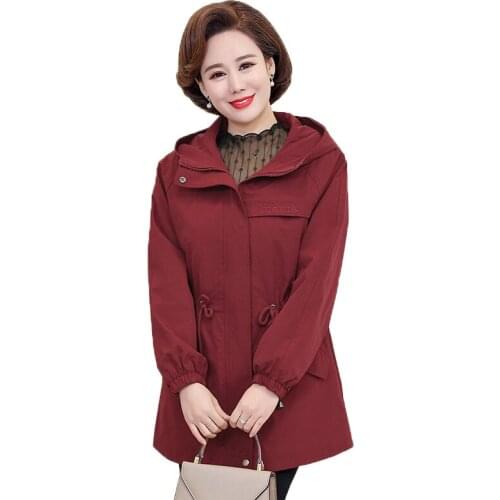 Women Jacket New Spring Autumn Middle-aged Jacket Long Sleeve Korean Loose Female Windbreaker Hooded Casual Outwear Plus Size 5X
